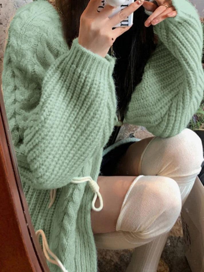 Vintage twist design horn buckle cardigan