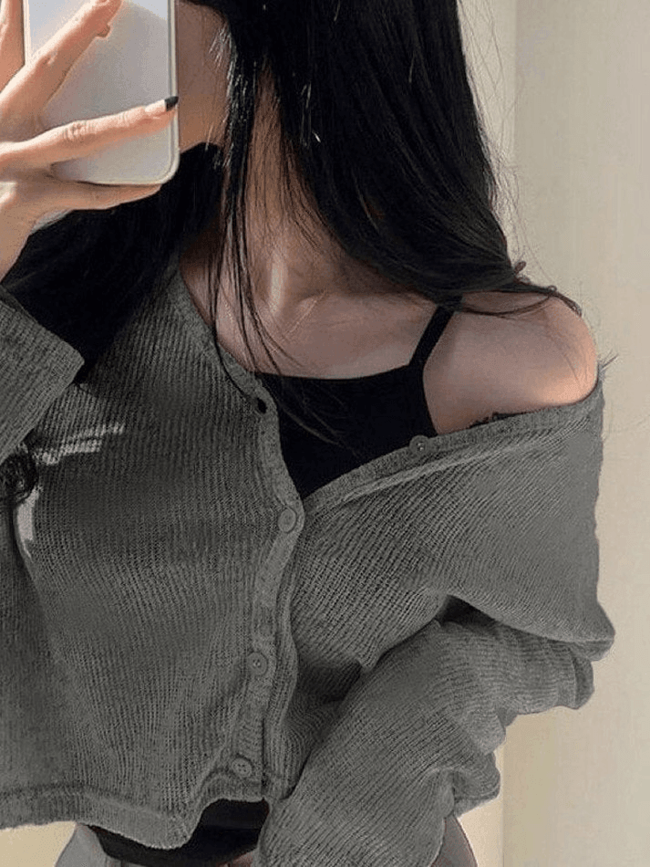 V neck button up cropped cardigan
