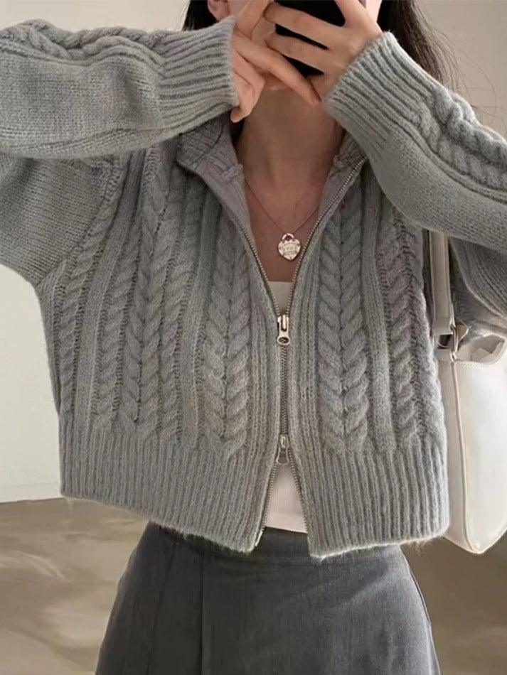 Twist double zipper design short cardigan
