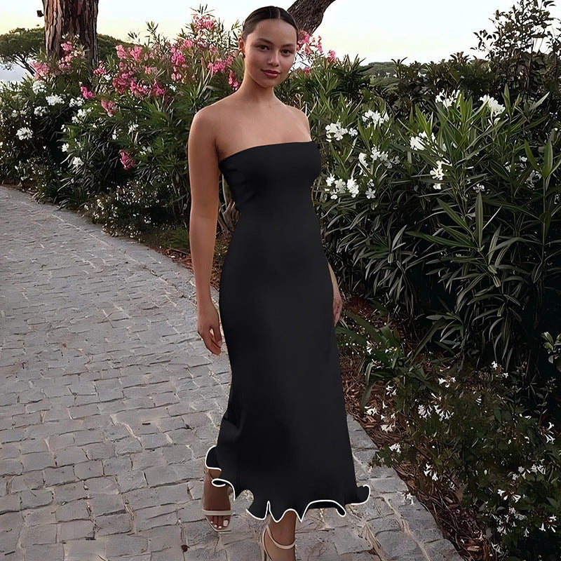 Solid Color Tube Top Sleeveless Long Slim Fit Big Wave