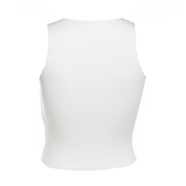 Portrait Fashion Button Ribbed Top