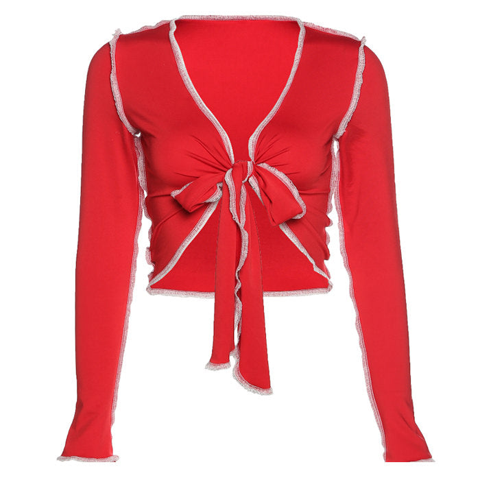 Trouble Maker Tie Front Crop Top