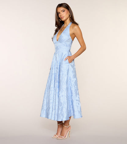 Ellen Lace-Up Halter A-Line Midi Formal Dress