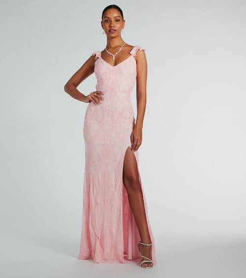 Estella V-Neck Column Long Sequin Formal Dress
