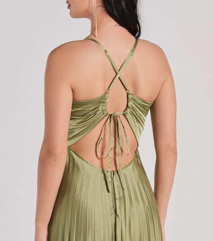 Charlie Lace-Up A-Line Pleated Satin Formal Dress