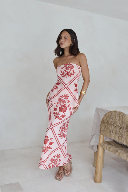 Minimale Longline Strapless Top Red