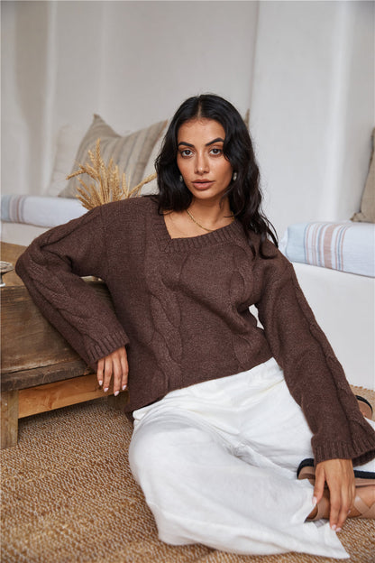 SNDYS Ana Cable Knit Jumper Mocha