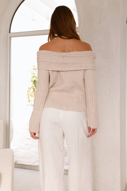 Kadija Off Shoulder Knit Top Beige