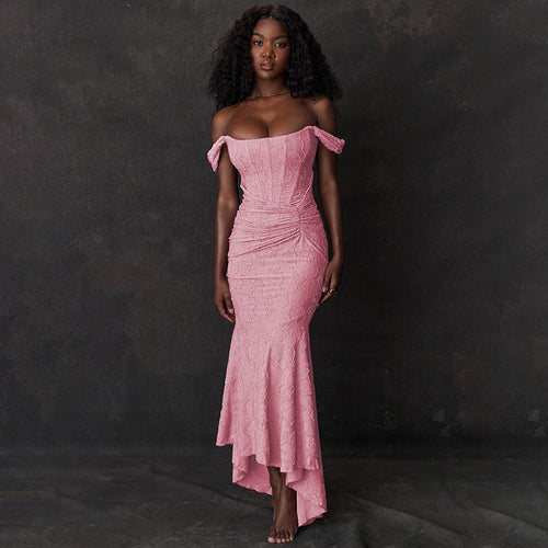 Printed Strap Tube Top Dress Elegant Backless Fishtail Dress Maxi Dress