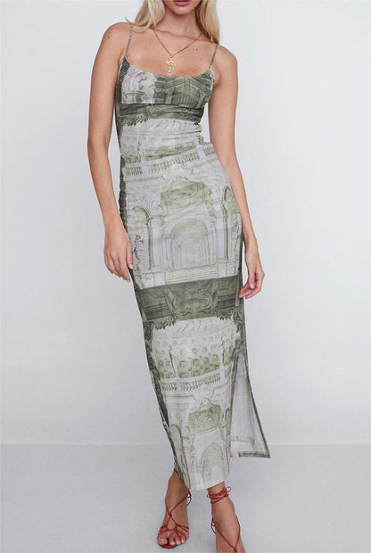 Printed Tube Top Dress Lace up Dress