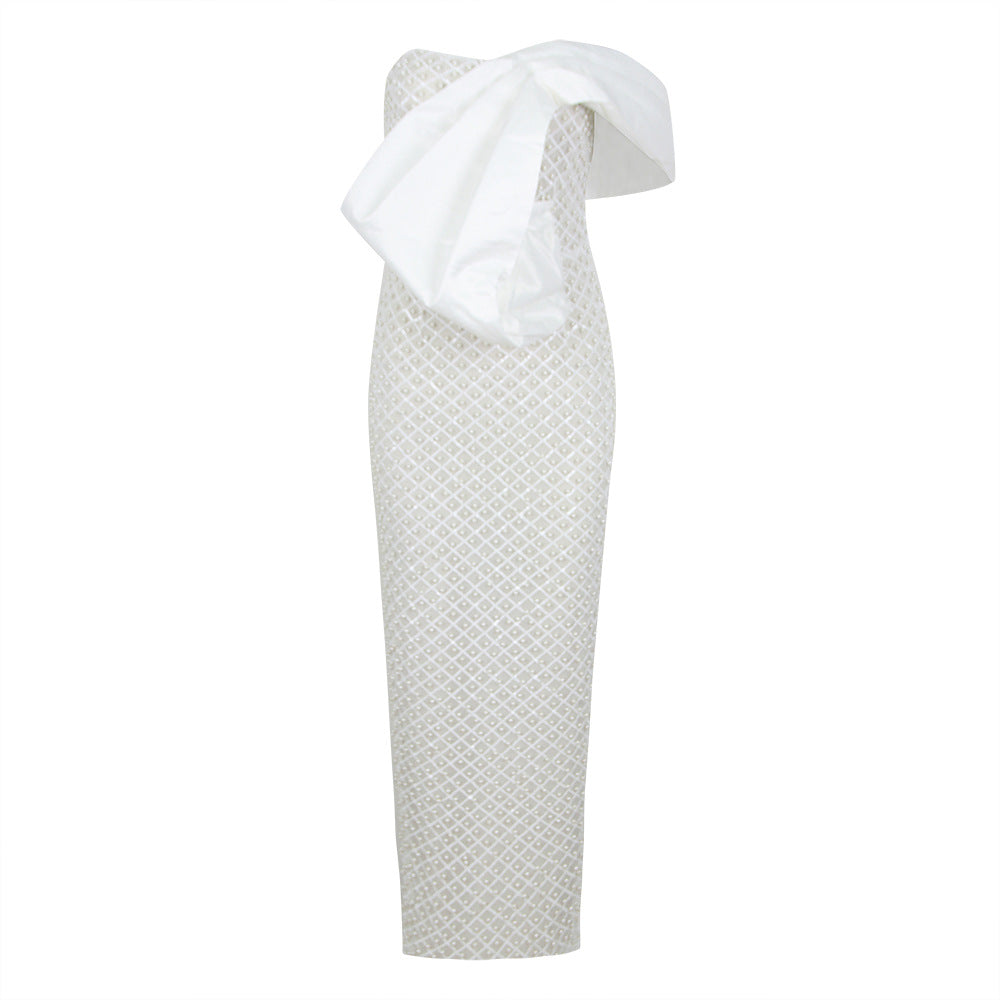 Tube Top Dress Pearl Decoration Socialite