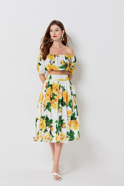 Strapless Short Tube Top High Waist Nail Buckle Two Piece DressSuit