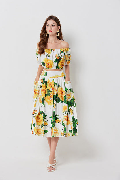 Strapless Short Tube Top High Waist Nail Buckle Two Piece DressSuit