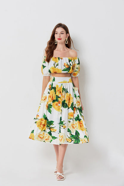 Strapless Short Tube Top High Waist Nail Buckle Two Piece DressSuit