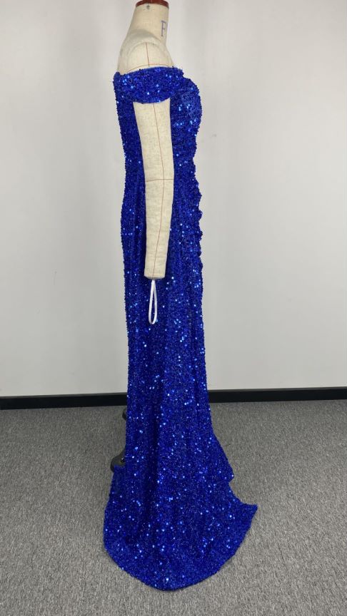 Sequined Tube Top Slit Large Swing Cocktail Evening Dress