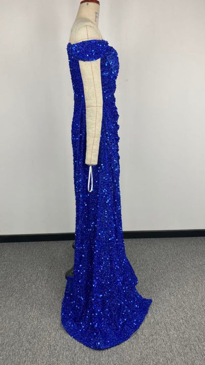 Sequined Tube Top Slit Large Swing Cocktail Evening Dress