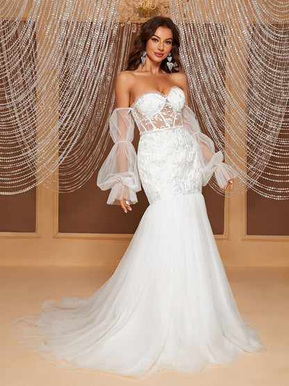 Wedding Dress Fishtail Gown off Shoulder Tube Top Hollow Out Cutout out Bridal Wedding Dress Elegant