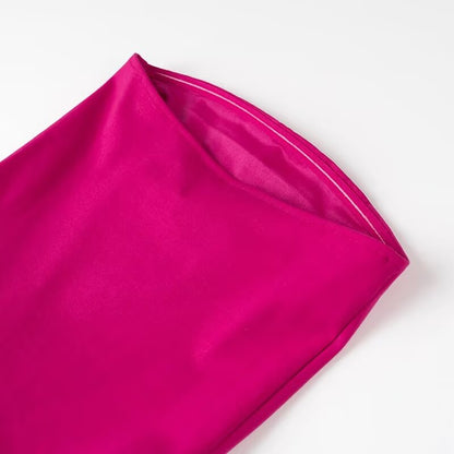 Tube Top Irregular Asymmetric Slim Fit Ruffled Stitching Mini Dress Rose Red