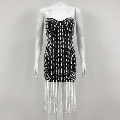 Tube Top Heavy Industry Beads Short Bandage Dress