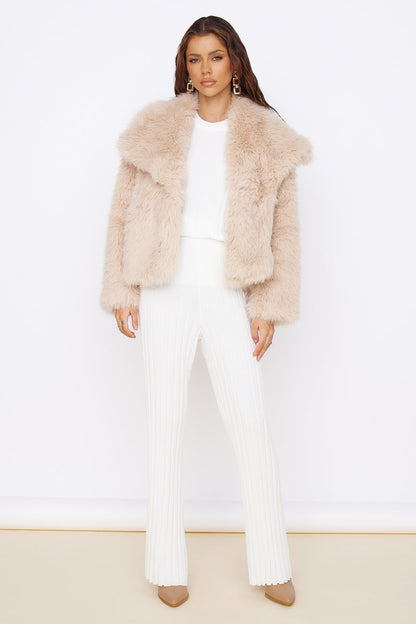 Snowflakes Falling Faux Fur Coat Cream