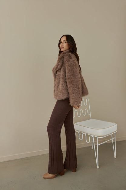 Snowflakes Falling Faux Fur Coat Brown