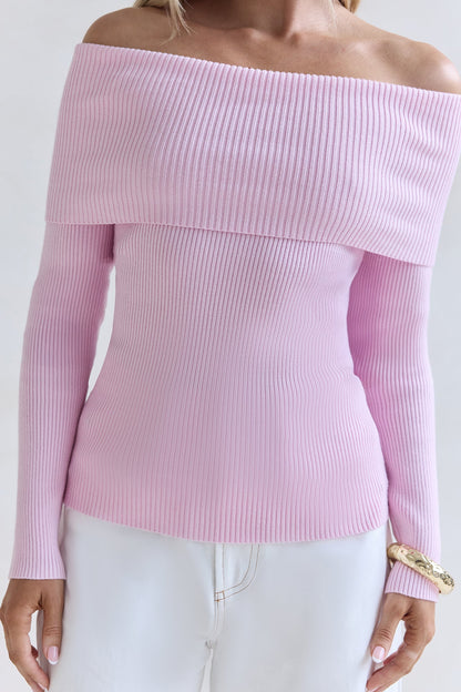 Dreamwave Off Shoulder Knit Top Pink