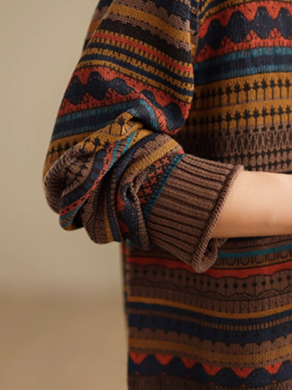 Artisanal Jacquard Mock-Neck Women's Knit Sweater, Relaxed Weekend Layer