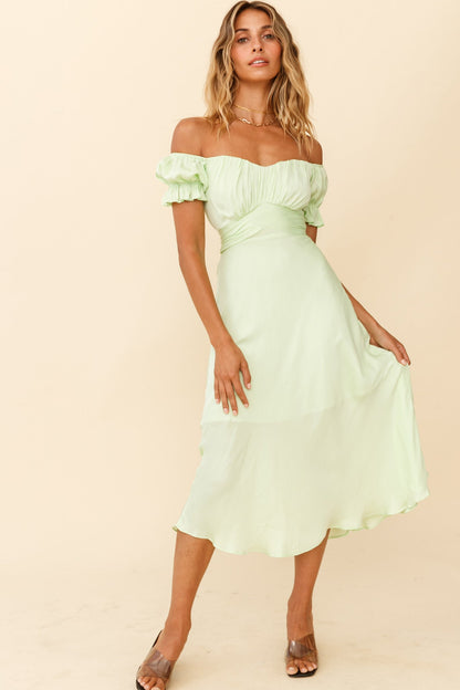 Linka Off-Shoulder Tie Back Midi Dress Apple