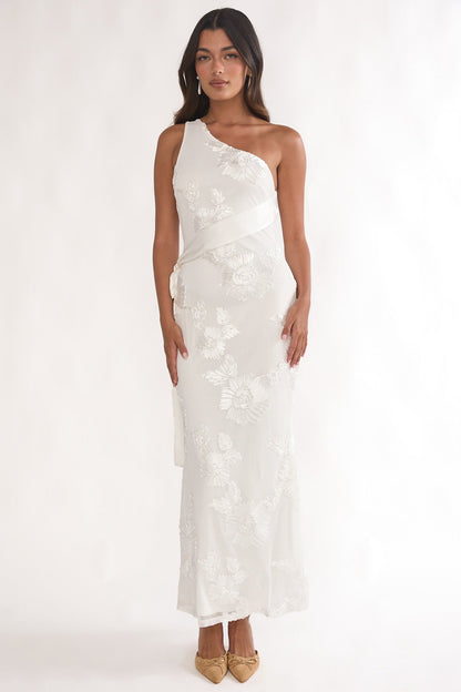 Kairi One-Shoulder Sash Maxi Dress White