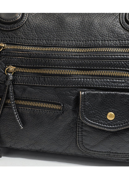 Women's Fashionable Distressed Multi-pocket Leather Handbag MDA0889H1Y