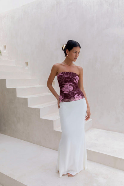 Sunset Blooms Strapless Top Plum