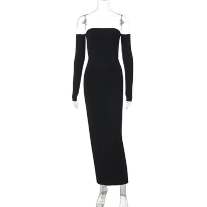 Solid Color Long Sleeve Tube Top Dress Backless Slim Fit Dress
