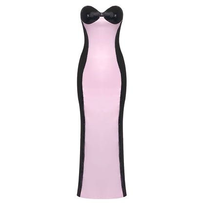 Pink Satin Sequin Ladies Formal Dress Tube Top Elegant