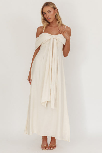 Lillibet Bow Tied Bust Midi Dress Cream