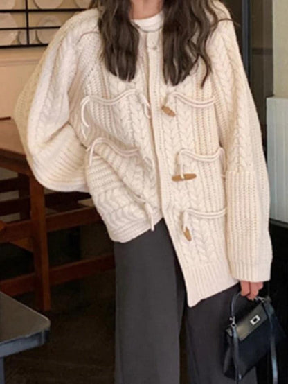 Vintage twist design horn buckle cardigan