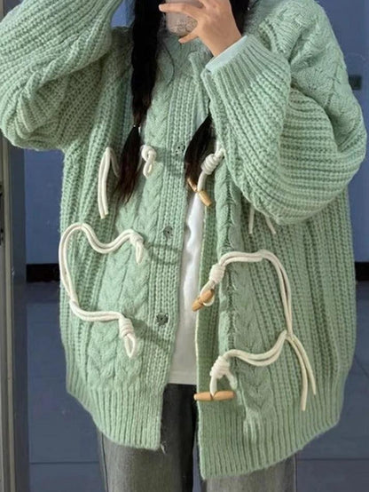 Vintage twist design horn buckle cardigan