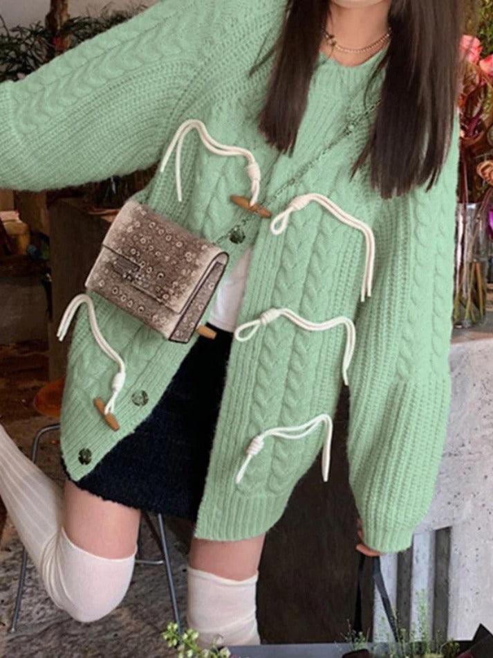 Vintage twist design horn buckle cardigan