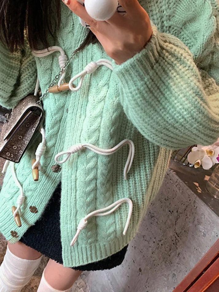 Vintage twist design horn buckle cardigan
