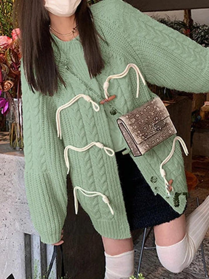 Vintage twist design horn buckle cardigan