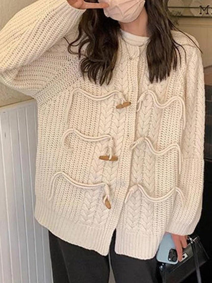 Vintage twist design horn buckle cardigan