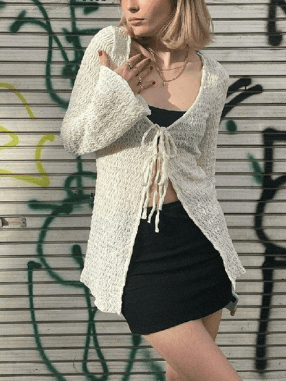 Tie front long sleeve cardigan