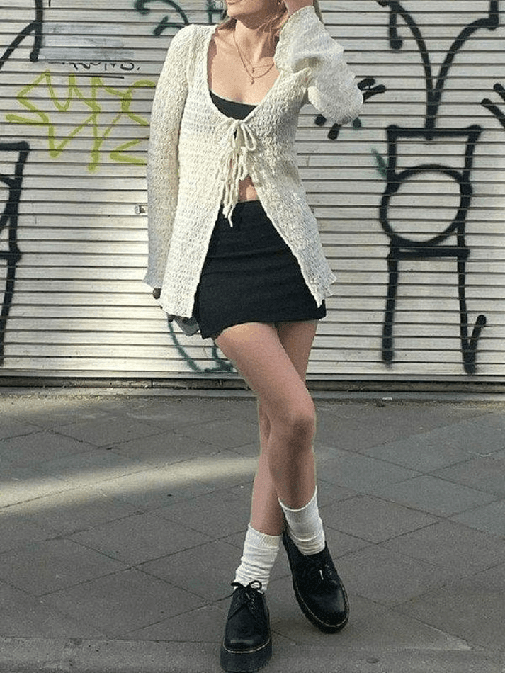 Tie front long sleeve cardigan