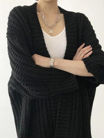 Solid color slit crochet loose cardigan