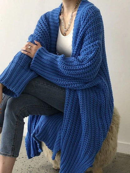 Solid color slit crochet loose cardigan