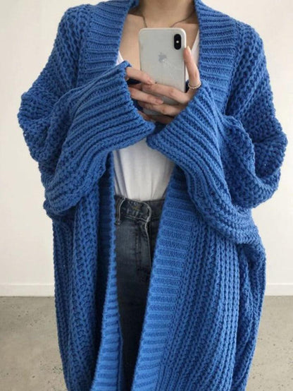 Solid color slit crochet loose cardigan