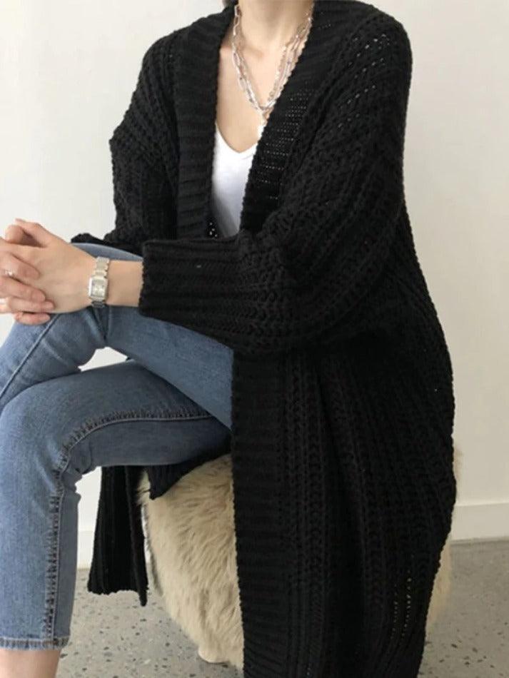 Solid color slit crochet loose cardigan