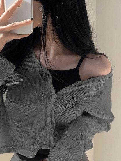 V neck button up cropped cardigan