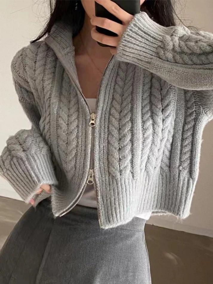 Twist double zipper design short cardigan