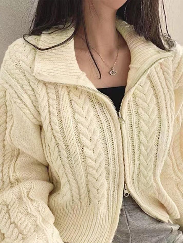 Twist double zipper design short cardigan
