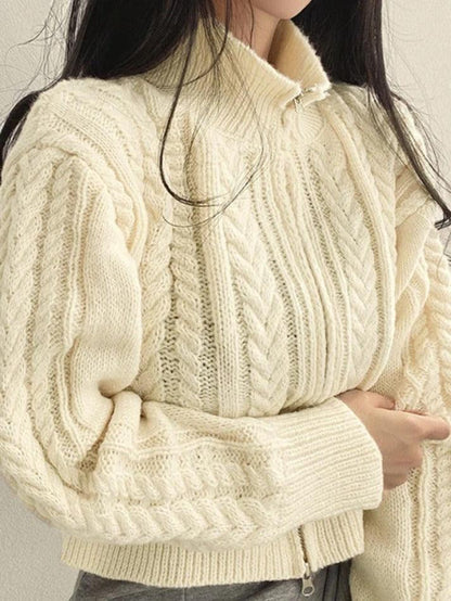 Twist double zipper design short cardigan